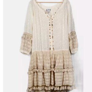 NJ Couture Boho Cotton Sea Shells embellished Lace Midi dress size L